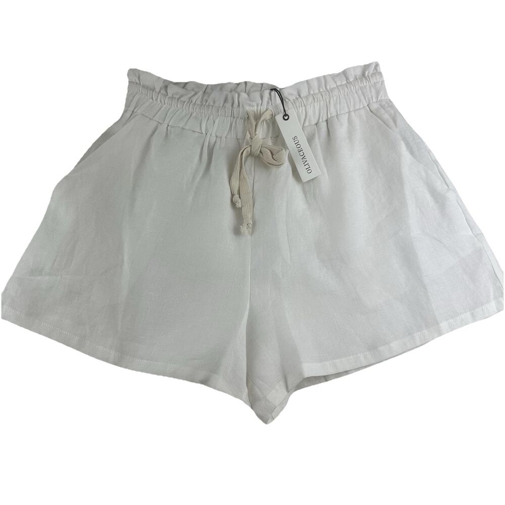 Olivaceous Women’s White Linen Blend Shorts Draw String Comfort Summer Large NWT